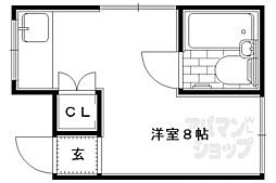 叡山電鉄叡山本線 一乗寺駅 徒歩7分の賃貸アパート 1階ワンルームの間取り