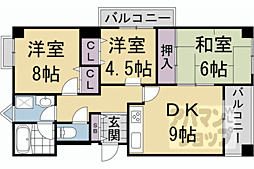 京都市営烏丸線 国際会館駅 徒歩17分の賃貸マンション 4階3DKの間取り
