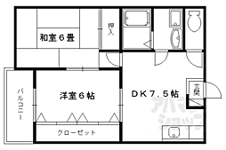 フリーデン・6 2DKの間取図画像