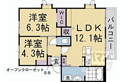 京福電気鉄道北野線 北野白梅町駅 徒歩4分の賃貸アパート 2階2LDKの間取り
