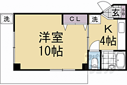 京都市営烏丸線 国際会館駅 徒歩2分の賃貸マンション 3階1Kの間取り
