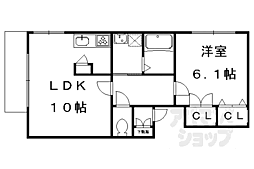 フレール北山 2階1LDKの間取り