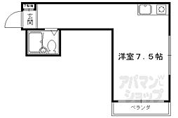 京福電気鉄道北野線 北野白梅町駅 徒歩29分の賃貸マンション 1階ワンルームの間取り