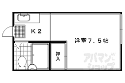 京都市営烏丸線 北山駅 徒歩5分の賃貸アパート 2階1Kの間取り