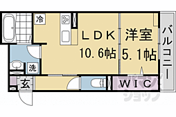 京都市営烏丸線 国際会館駅 徒歩7分の賃貸アパート 2階1LDKの間取り