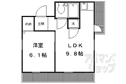 京阪本線 出町柳駅 徒歩10分の賃貸マンション 2階1DKの間取り
