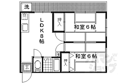 叡山電鉄叡山本線 元田中駅 徒歩5分の賃貸マンション 2階2DKの間取り