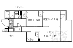 京阪本線 神宮丸太町駅 徒歩23分の賃貸マンション 3階2LDKの間取り