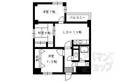 京阪本線 神宮丸太町駅 徒歩20分の賃貸マンション 2階3LDKの間取り