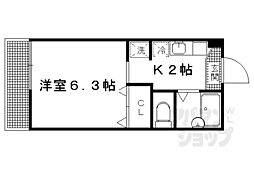 京都市営烏丸線 国際会館駅 徒歩7分の賃貸アパート 2階1Kの間取り