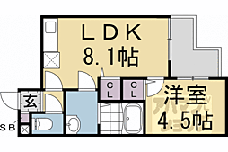 京阪本線 出町柳駅 徒歩10分の賃貸アパート 3階1LDKの間取り