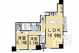 京都地下鉄東西線 二条駅 徒歩12分の賃貸マンション 4階2LDKの間取り