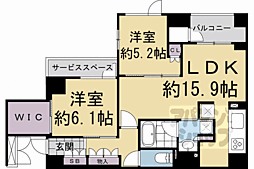 ジオ京都北大路 2LDKの間取図画像