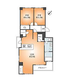 佃第2コーポ4号棟 2LDKの間取図画像