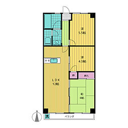 豊ハイツ 2階3LDKの間取り