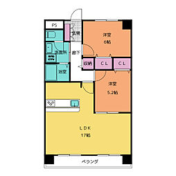 津ロードリーマンション 2LDKの間取図画像