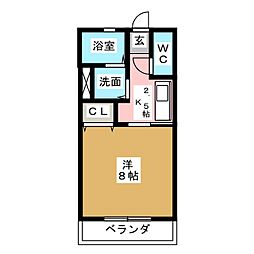 ハーバーライト 1階1Kの間取り