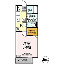 ブランドール 1階1Kの間取り