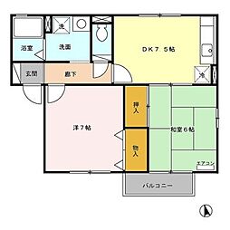 サニーホームズＹＡＫＥＮＯ 2階2DKの間取り