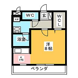 グランコート 1階ワンルームの間取り