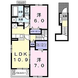 アレグロ　ヴィヴァーチェＢ 2階2LDKの間取り