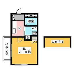 アーリーバードIII 2階1Kの間取り
