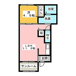 ルフレエトワール　II 1階1LDKの間取り