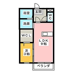 楽園Ａ 2階1LDKの間取り
