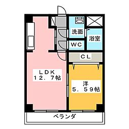 塔世西裏第2MSビル 1LDKの間取図画像
