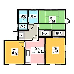アメニティ八幡田B 3DKの間取図画像