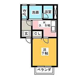 サニーコート上浜B 1Kの間取図画像