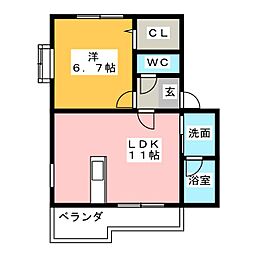 ブランフルールB 1LDKの間取図画像