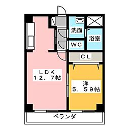 塔世西裏第2MSビル 1LDKの間取図画像