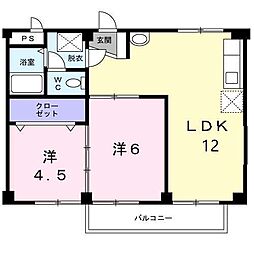 リプルスハイツB 2LDKの間取図画像