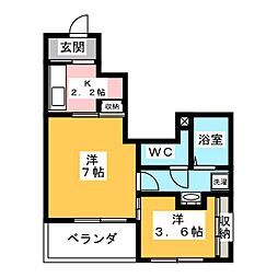 コートハウス安塚 1階1Kの間取り