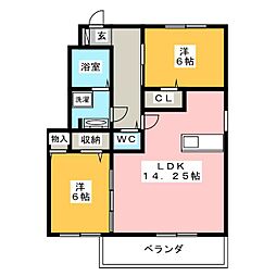 ベルツリー 1階2LDKの間取り