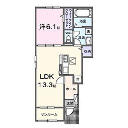 ベルメゾン　シャトン　II 1階1LDKの間取り