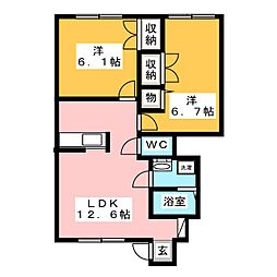 グローバルシティー　H棟 1階2LDKの間取り
