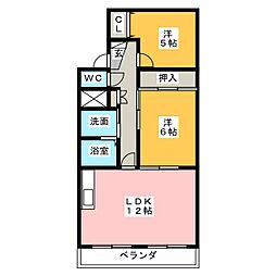 マンション宮木 2LDKの間取図画像