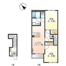 甫2 2LDKの間取図画像