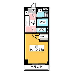 グランデューク算所 1Kの間取図画像