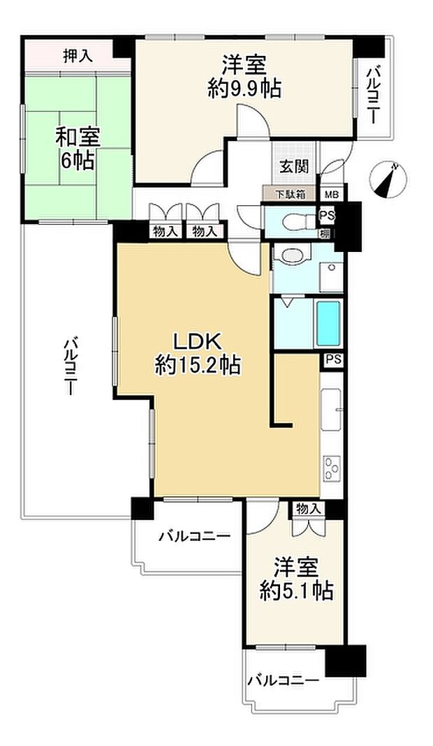 ライオンズマンション西鈴蘭台第2(3LDK) 2階の間取り