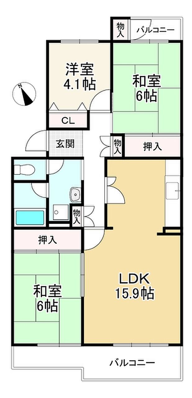 鈴蘭泉台第一住宅3号棟(3LDK) 5階の間取り