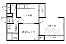 京阪本線 藤森駅 徒歩8分の賃貸マンション 2階2DKの間取り