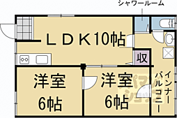 阪急嵐山線 松尾大社駅 徒歩15分の賃貸アパート 2階2LDKの間取り