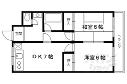 京福電気鉄道北野線 鳴滝駅 徒歩15分の賃貸マンション 3階2DKの間取り