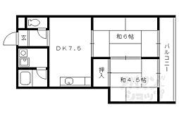 京阪本線 伏見桃山駅 徒歩10分の賃貸マンション 2階2DKの間取り