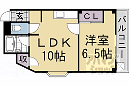 阪急京都本線 西院駅 徒歩10分の賃貸マンション 4階1LDKの間取り