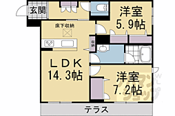 JR奈良線 JR藤森駅 徒歩2分の賃貸アパート 1階2LDKの間取り