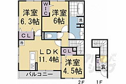 阪急嵐山線 松尾大社駅 徒歩18分の賃貸アパート 2階3LDKの間取り